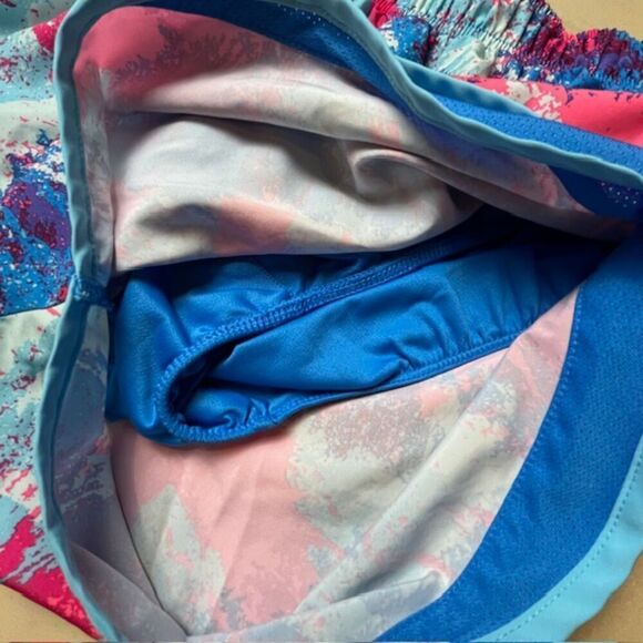 Nike Dri-Fit Running Shorts Blue Pink Abstract Print Lined Women's Size Medium - Picture 5 of 9